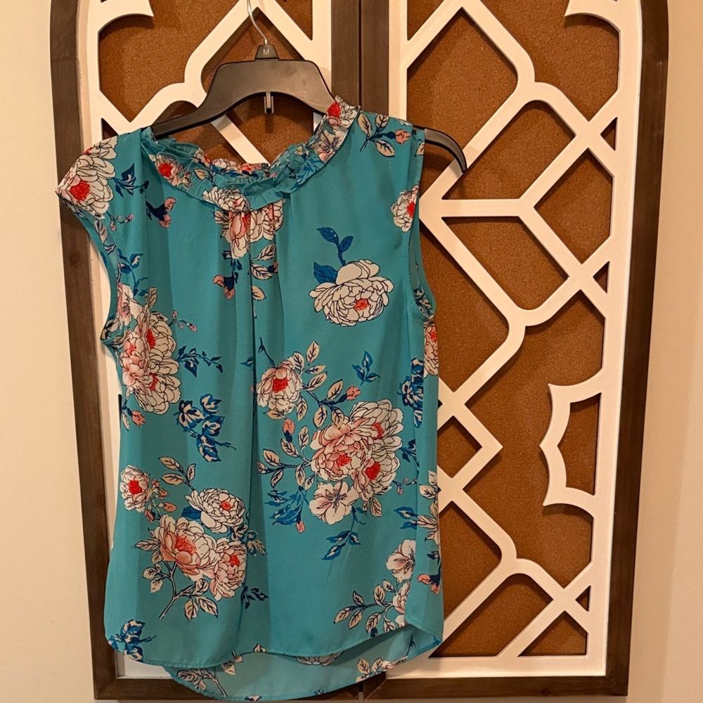 Daniel Rainn Teal Floral Blouse